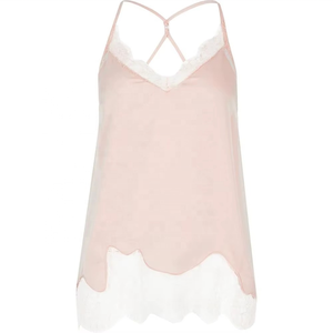 Top de Tirantes de Satén Rosa Claro para Mujer con Ribete de Encaje, Camiseta Sexy sin Mangas para Dama - Product Image 3