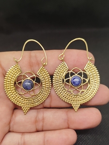 Handmade Brass Lapis Lazuli Gold Plated Lightweight Natural Stone Stud Jewelry Wholesale Supply - Product Image 4