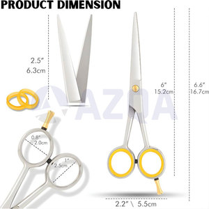 Ciseaux de coiffure en acier inoxydable avec anneau jaune pour le doigt et étui en cuir, outil professionnel de salon de coiffure - Product Image 2