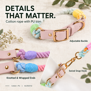 Collar de Perro Ajustable de Cuerda de Algodón con Ribete de PU, Solo Collar o Conjunto de Collar y Correa a Juego, Correa de 120/150 cm - Product Image 5