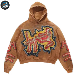 เสื้อฮู้ดดี้ดีไซน์ใหม่ล่าสุด แฟชั่นยอดนิยม ดีไซน์สวยที่สุด สีพื้นเรียบง่าย ผ้าคอตตอนผสม แต่งลายปักแบบดิสเทรส สำหรับผู้ชาย - Product Image 3