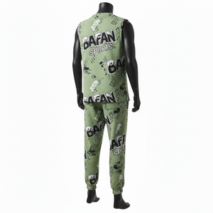 เสื้อยืดแขนกุดผู้ชาย กางเกงขายาว ผ้าโพลีเอสเตอร์ผสมสแปนเด็กซ์เนื้อตาข่าย 220GSM พรีเมียม สีเขียว ดำ ขาว พิมพ์โลโก้แบบซับลิเมชั่น ชุด 2 ชิ้น สำหรับผู้ชาย - Product Image 5