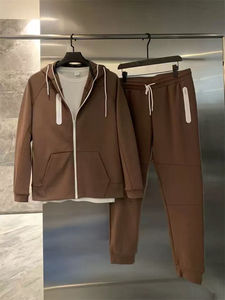 ชุดเซ็ตเสื้อฮู้ดคาร์ดิแกนสองชิ้นผ้าคอตตอนผสมโพลีเอสเตอร์คุณภาพสูงสำหรับผู้ชาย สวมใส่สบาย เหมาะสำหรับเล่นกีฬาและวิ่ง - Product Image 3