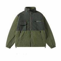 Veste d'hiver pour homme à blocs de couleur, chaude, zippée, à manches longues, col montant, style décontracté, en polaire et coton matelassé