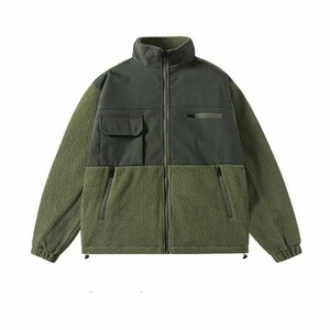 Veste d'hiver pour homme à blocs de couleur, chaude, zippée, à manches longues, col montant, style décontracté, en polaire et coton matelassé - Product Image 4