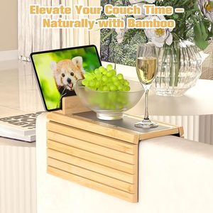 Supporto Magnetico Staccabile 3-in-1 in Bambù per Tazza e Telefono/Tablet, Girevole a 360 Gradi, Vassoio per Bracciolo del Divano, Arredo Soggiorno - Product Image 2