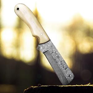 Cuchillo de caza UA Supplies de acero de Damasco con espiga recta, mango de hueso de camello y patrón de gota de lluvia, estilo vaquero occidental para camping - Product Image 6