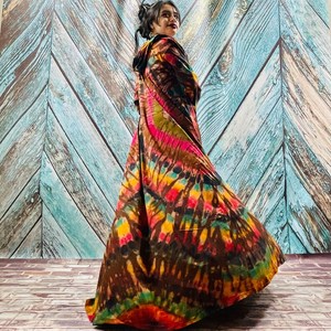 Traditionnel Tie Dye Motif Femmes Surdimensionné Kimono Veste Bohème Festival Dentelle Garniture Bandeau Robe Longue Kimono - Product Image 2