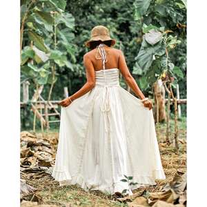 Robe longue bohème pour femme, bretelles spaghetti, corsage smocké, taille naturelle, lavable, idéale pour l'été, la plage et les vacances - Product Image 4