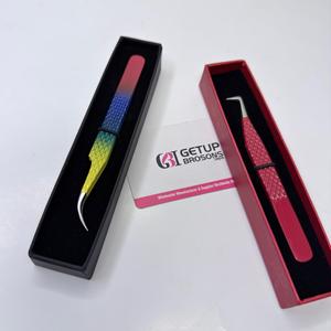 Pince à épiler professionnelle GETUP BROSONS IMPEX en acier inoxydable, courbée/à 90 degrés, avec pointe argentée lisse et revêtement en poudre - Product Image 3