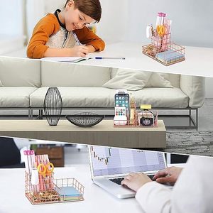 Minimalist Metal Desk Organizer Double Tier Storage Holder Rectangle Office Stationery Rack Tabletop Mount - Product Image 6