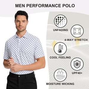 Chemise à manches courtes pour homme, imprimé géométrique blanc, jersey respirant en polyester/coton, style décontracté pour le golf - Product Image 5