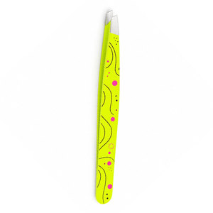 Pinzas para Cejas con Punta Puntiaguda, Color Verde Lima con Diseño de Puntos Rosas, Herramienta de Aseo Duradera de Plástico - Product Image 1