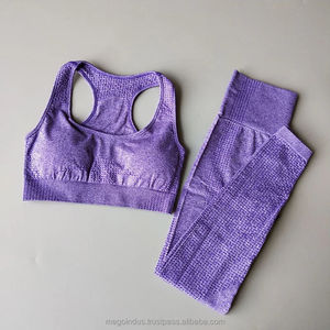 Ensemble de yoga pour femmes 2 pièces en satin sans couture, vêtements de sport pour la salle de sport, soutien-gorge de sport, leggings taille haute, pantalon de fitness - Product Image 3