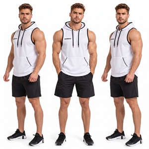 Custom Logo Printed Spring Breathable <b>Hooded</b> Tank <b>Top</b> Cotton Polyester Sleeveless Pullover Front Pocket <b>Men</b> - Product Image 5