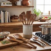 BINSADIQ CRAFTS Ensemble d'ustensiles de cuisine en bois personnalisés 1 pièce Moderne Simple Compatible lave-vaisselle Cuillères Gravées Spatules Pâtes