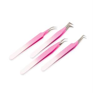 Ensemble de pinces à cils en acier inoxydable de précision, manche rose dégradé, pointe lisse pour extension de cils - Product Image 1