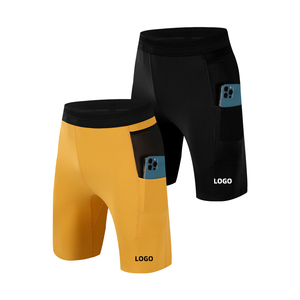 Shorts de compression athlétiques légers et extensibles 4 directions pour hommes avec logo personnalisé, mi-longueur, pour la gym et le fitness, en toile décontractée - Product Image 1