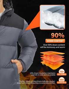 เสื้อแจ็คเก็ตพัฟเฟอร์มีฮู้ดสำหรับผู้ชาย สีสันตัดกัน กันลม ซิปด้านหน้า สวมใส่สบายในฤดูหนาว บุด้วยโพลีเอสเตอร์ หนา ทรงปกติ - Product Image 3
