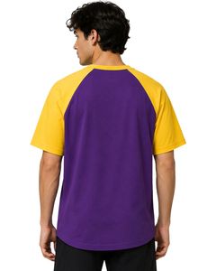 T-shirt Raglan Homme Manches Courtes Col Rond Coton Violet et Jaune Personnalisé Décontracté Streetwear Color Block - Product Image 2