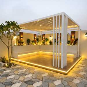Pergola extérieure avec éclairage LED, toit à lattes en bois et structure métallique durable pour jardin, patio, cour, terrasse, piscine - Product Image 1