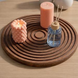 Wooden <b>Round</b> Storage <b>Tray</b> With Metal Handle Minimalist Design For <b>Table</b> Use Single Tier Unfinished Finish Easy To Clean - Product Image 4