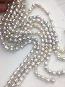 Perles de culture d'eau douce baroques blanches AA, 5,5-6,5 mm, 6-9 mm, brin en vrac naturel pour la fabrication de bijoux en gros - Product Image 2