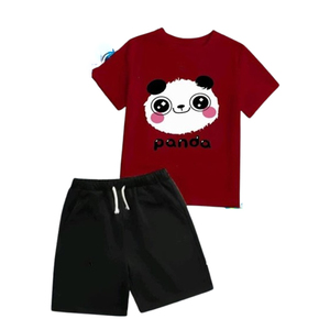 Ensemble t-shirt en coton imprimé panda mignon et short à cordon de serrage pour enfants, vêtements décontractés - Product Image 5