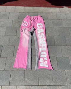 Pantalones de chándal anchos y acampanados para hombre, de algodón con lavado ácido, de pierna recta, 400 g/m², con doble cintura, estilo baggy. - Product Image 4