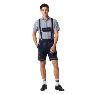 Pantalones Cortos Estilo Lederhosen Tradicionales de Oktoberfest Bávaro Azul Marino para Hombre - Product Image 2