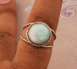 แหวนลาริมาร์ธรรมชาติ เงินแท้ 925 ทำมือ พลอยสีฟ้า งานแฮนด์เมด ขายส่ง แหวนลาริมาร์แท้สำหรับผู้หญิง - Product Image 2