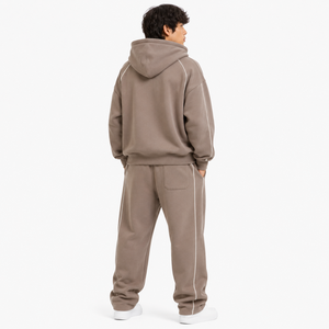 Trendy 2PC Tracksuit Set <b>Full</b> <b>Zip</b> <b>Hoodie</b> Straight Leg Sweatpants 100% Cotton Fleece Contrast Piping Streetwear Custom Logo ODM - Product Image 2