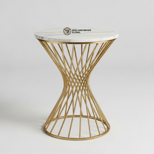 Luxury Hourglass White Marble Top <b>Stool</b> <b>with</b> Gold Wire Base Modern Decorative Side <b>Table</b> Premium Metal Pedestal for Hotel - Product Image 1