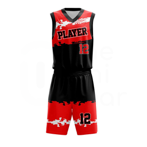 Conjunto de camiseta de baloncesto para hombre, sin mangas, cuello en V, uniforme estampado en rojo y negro, números del equipo, kit de verano - Product Image 1