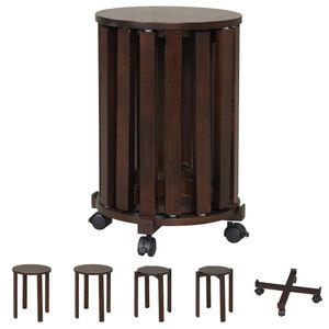 Set di 4 Sgabelli Impilabili in Legno di Gomma Massiccio, Base Girevole Bloccabile, Sedute Extra per Sala da Pranzo, Colore Noce - Product Image 1