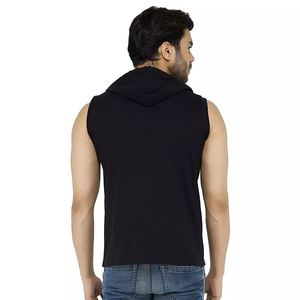 <b>Men's</b> <b>Sleeveless</b> Hood Solid Color Knitted Spandex/Polyester Quick Dry & Breathable <b>Pullover</b> Summer Wear - Product Image 2
