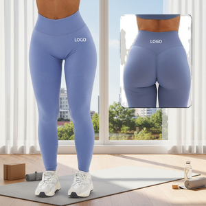 Breathable Anti-Bacterial Seamless Knitted Mid Waist <b>Polyester</b>/Cotton <b>Leggings</b> for Yoga Fitness Solid Color - Product Image 3