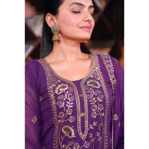 Conjunto de traje de mujer de diseñador con trabajo bordado en secuencia Traje elegante Sharara con bordado intrincado - Product Image 5