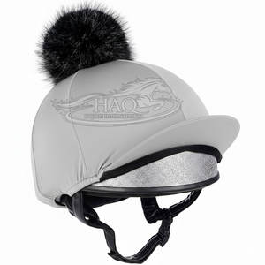 Housse de casque d'équitation pour saut d'obstacles en fausse fourrure avec pompon, extensible, pour concours d'équitation, en soie - Product Image 5