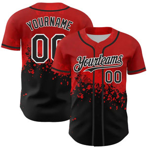 เสื้อเบสบอลสีแดงดำแบบซับลิเมชั่นสั่งทำพิเศษสำหรับผู้ชาย แขนสั้น ระบายอากาศได้ดี พิมพ์ชื่อทีมและหมายเลข ชุดสำหรับทุกฤดูกาล - Product Image 1