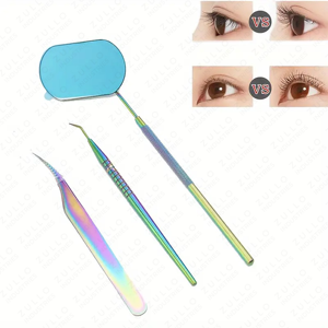3 Piece Titanium Eyelash Mirror & Tweezers Set High Quality Grafting <b>Tools</b> for Precision Eyelash Extension Applications - Product Image 3