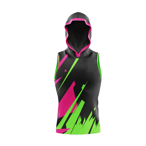 Custom Sublimated Sleeveless Hooded Football Vest Set with Geometric Print and <b>Compression</b> <b>Shorts</b> for Adults Unisex All Seasons - Product Image 2