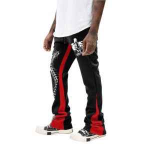 Pantalones Deportivos Negros con Rayas Rojas para Hombre, con Estampado Gráfico Blanco, Cintura Elástica, Estilo Urbano - Product Image 2