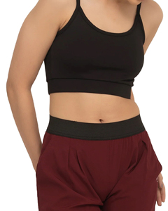 <b>Women</b> Solid <b>Black</b> Spaghetti Strap <b>Crop</b> <b>Top</b> Scoop Neck Seamless Yoga Sports Bra Medium Support Breathable - Product Image 1