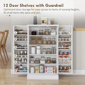 Mobile dispensa da cucina bianco autoportante a 5 ripiani con 12 ripiani regolabili per spezie - Product Image 6