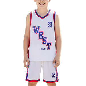 Uniforme de basket-ball personnalisé par sublimation pour garçons, ensemble débardeur et short sans manches, tenue d'équipe blanche pour enfants avec nom et numéros - Product Image 1