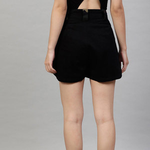 <b>Women's</b> High Waist <b>Cargo</b> <b>Shorts</b> <b>Black</b> With Camouflage Pockets Canvas Fabric Casual Style Button Fly Closure - Product Image 2