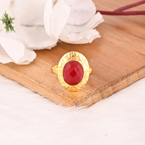 Red Hydro Gemstone Gold Plated Brass Handmade <b>Adjustable</b> Fashion <b>Ring</b> for Women - Product Image 2