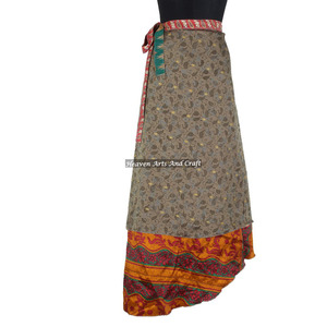Magic Wrap <b>Skirt</b> / Dress Women Wear Vintage Silk Sari Long Length Wrap Around <b>Skirt</b> 2 Layer Reversible Saree Bohemian Magic <b>Boho</b> - Product Image 1