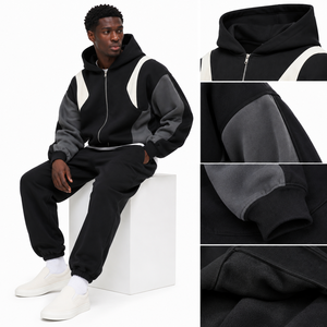 Sweat-shirt à capuche zippé pour homme de haute qualité, avec empiècements color block, manches raglan, coupe décontractée, manches longues, collection de vêtements en gros B2B - Product Image 5